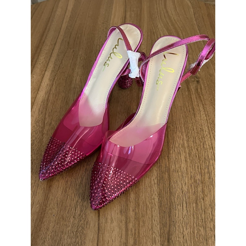 Lulus Nikkie Pink Vinyl‎ High Heels Rhinestone Accents Women's 8.5 NEW